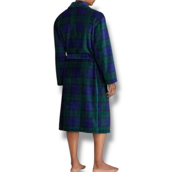 Polo Ralph Lauren Robe Mens L/XL Large Extra Large Plaid Shawl Collar Blue Green - Picture 3 of 9